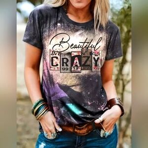 BEAUTIFUL CRAZY, COUNTRY MUSIC SONG, LICENSE PLATE T-SHIRT. WOMENS SMALL.